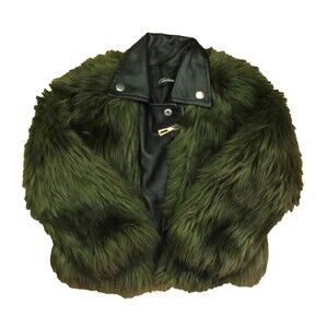 Fashionable Girls Green | Black Faux Fur Jacket size: 4T